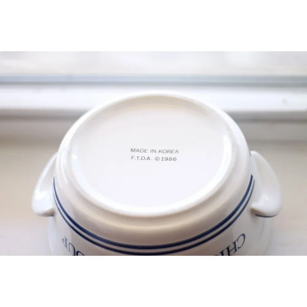 Vintage F.T.D.A. 1986 Ceramic Chicken Soup Bowl with Handles